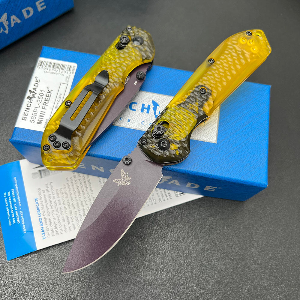 Benchmade Mini Freek 565PL-2501 Folding Knife – Hammered Transparent PEI Handle