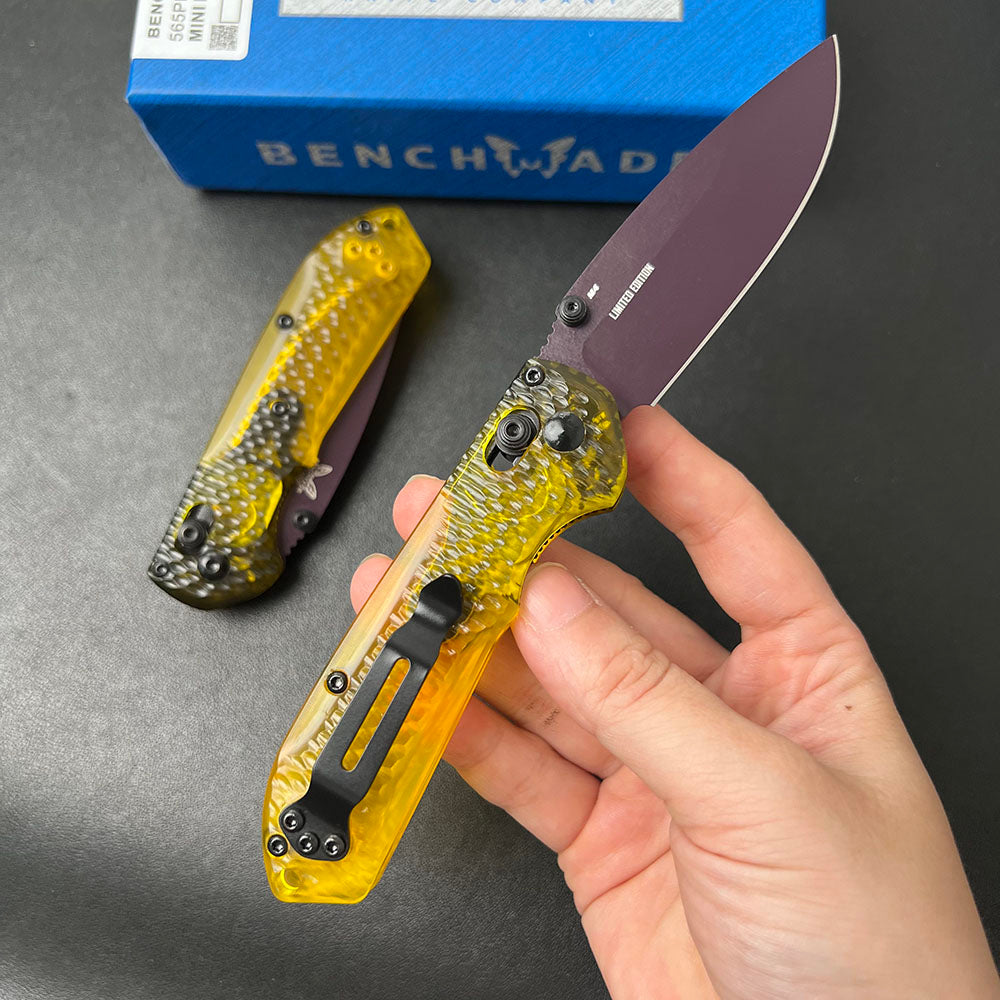 Benchmade Mini Freek 565PL-2501 Folding Knife – Hammered Transparent PEI Handle