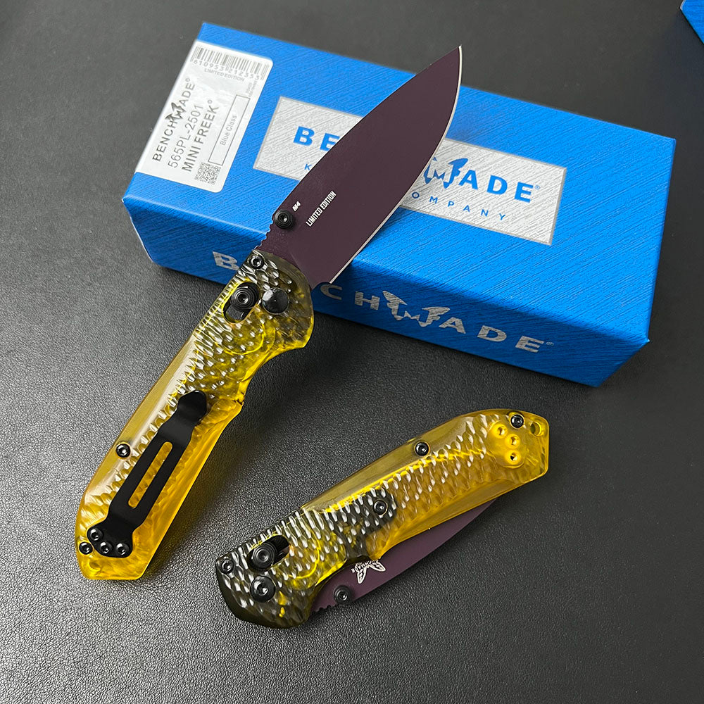 Benchmade Mini Freek 565PL-2501 Folding Knife – Hammered Transparent PEI Handle
