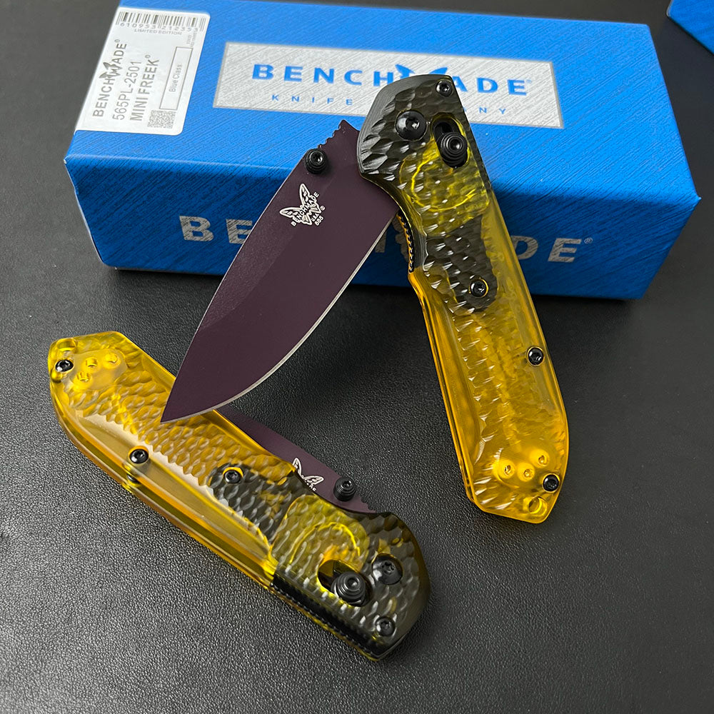 Benchmade Mini Freek 565PL-2501 Folding Knife – Hammered Transparent PEI Handle