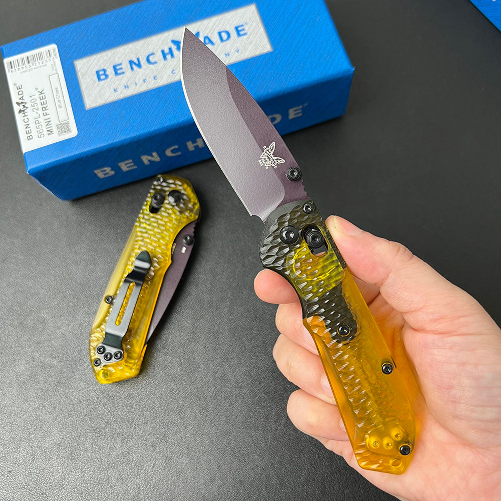 Benchmade Mini Freek 565PL-2501 Folding Knife – Hammered Transparent PEI Handle