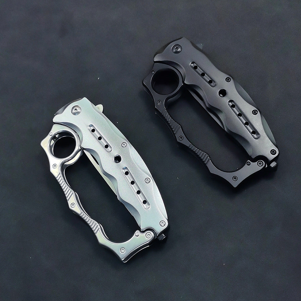Outdoor self-defense tiger knuckle folding knife, mechanical four-finger window breaker, multi-functional adventure knife